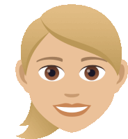 a woman 's face with blonde hair and brown eyes is smiling