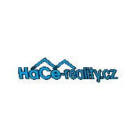 a blue logo for hace-realty.cz with a house in the middle