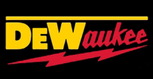 a yellow and red dewaukee logo with a lightning bolt