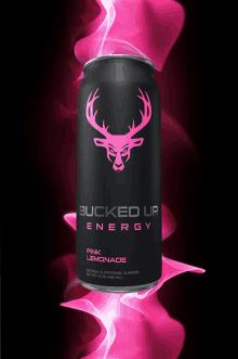 a can of bucked up energy drink in pink lemonade flavor