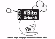 a black and white drawing of a person riding a bike with the words #bita urbana written on it