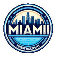 a logo for miami finest roleplay with a city skyline in the center