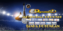 a soccer player kicking a soccer ball with the words menerima deposit tanpa potongan on the bottom