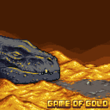 a pixel art of a snake laying on a pile of gold with the words game of gold below it