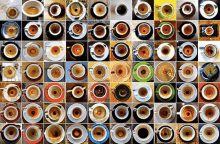 a collage of coffee cups and saucers showing different stages of use