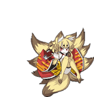 a pixel art drawing of a fox girl sitting on a couch