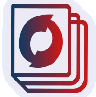 a blue and red icon with a circle in the middle