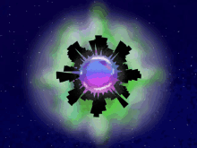 a cartoon drawing of a planet with a purple and green center