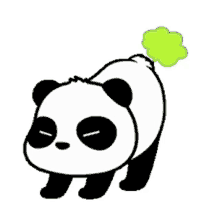 a panda bear with a green flower coming out of its butt .