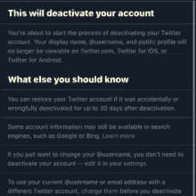 a screenshot of a page that says this will deactivate your account