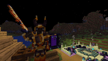 a minecraft character holding a sword stands in front of a portal to the nether