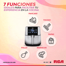 an advertisement for an air fryer that says 7 funciones ideales