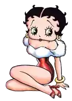 betty boop is sitting on the floor with her legs crossed .