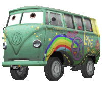 a green van with a peace sign and the word love on it