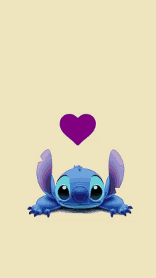 stitch from disney 's lilo and stitch is holding a purple heart in his mouth .