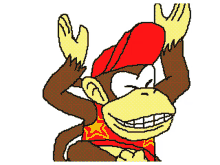 a cartoon monkey wearing a red hat and scarf