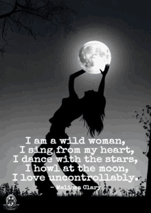 a silhouette of a woman reaching for the moon with a quote from melissa clary