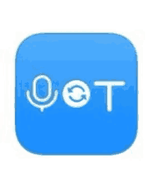 a blue square app icon with a microphone and the word oet written on it .