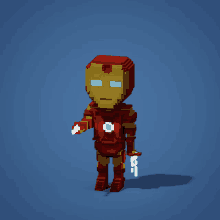 a pixel art of iron man holding a sword