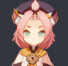 a little girl with pink hair and cat ears