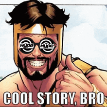 a comic book character with hype glasses on his face giving a thumbs up