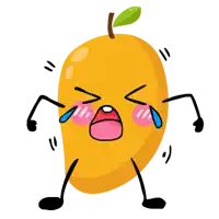 a cartoon illustration of a mango with arms and legs is crying