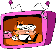 a pixel art of a cartoon character on a television