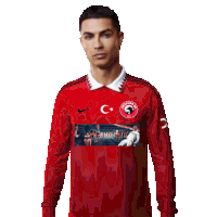 a man is wearing a red shirt with a picture of a soccer player and the word istanbul on the front