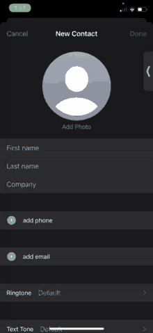 a phone screen shows a new contact page