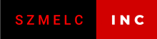 a red and black logo for szmelc inc.