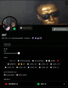 a screen shot of a person 's profile with the number 007