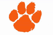 a clemson tiger paw print on a white background .