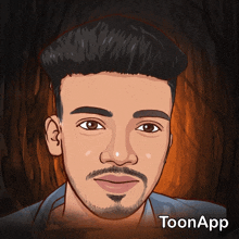 a cartoon drawing of a man with a beard and the word toonapp below him