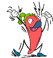 a cartoon of a red pepper with arms and legs