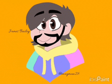 a drawing of james bailey with a colorful hoodie