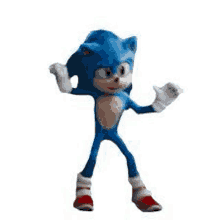 sonic the hedgehog from the movie sonic the hedgehog is standing on his hind legs .