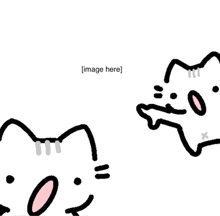 a drawing of a cat and a dog with the words image here below them .