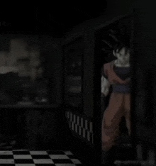 a cartoon character is standing in a dark room