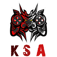 a logo that says ksa on it with a dragon and a controller