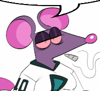 a cartoon drawing of a purple mouse wearing a white jersey with the number 10 on it