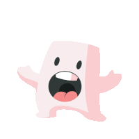 a pink cartoon character with a surprised look on its face