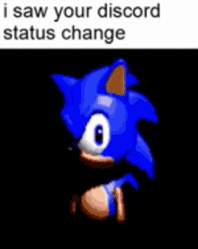 a cartoon of sonic the hedgehog with the words `` i saw your discord status change '' below it .