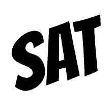 a black and white logo that says sat on it