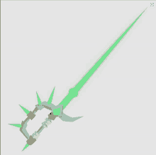 a 3d model of a sword with a green blade