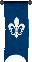 a blue flag with a white flower on it