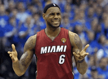 lebron james is wearing a red miami jersey with the number 6 on it