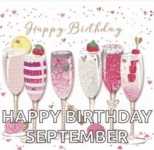 a happy birthday september card with champagne glasses