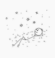 a stick figure is laying on the ground under the stars .