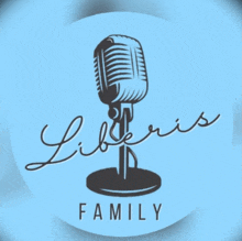 a blue circle with a microphone and the word family