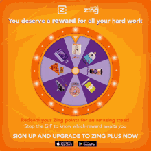 an advertisement for an app called zing that says you deserve a reward